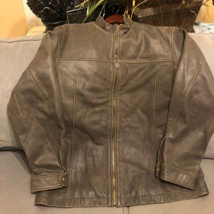 The TERRITORY AHEAD Brown Gray soft matte Leather Jacket NEVER WORN